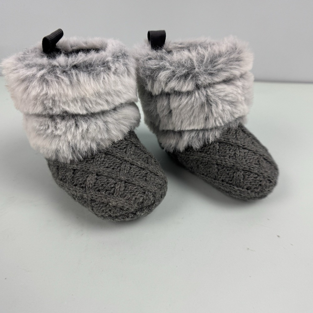 Stepping Stones Infant Baby Faux Fur Cable Knit Booties Shoes Size 3-6M Gray New